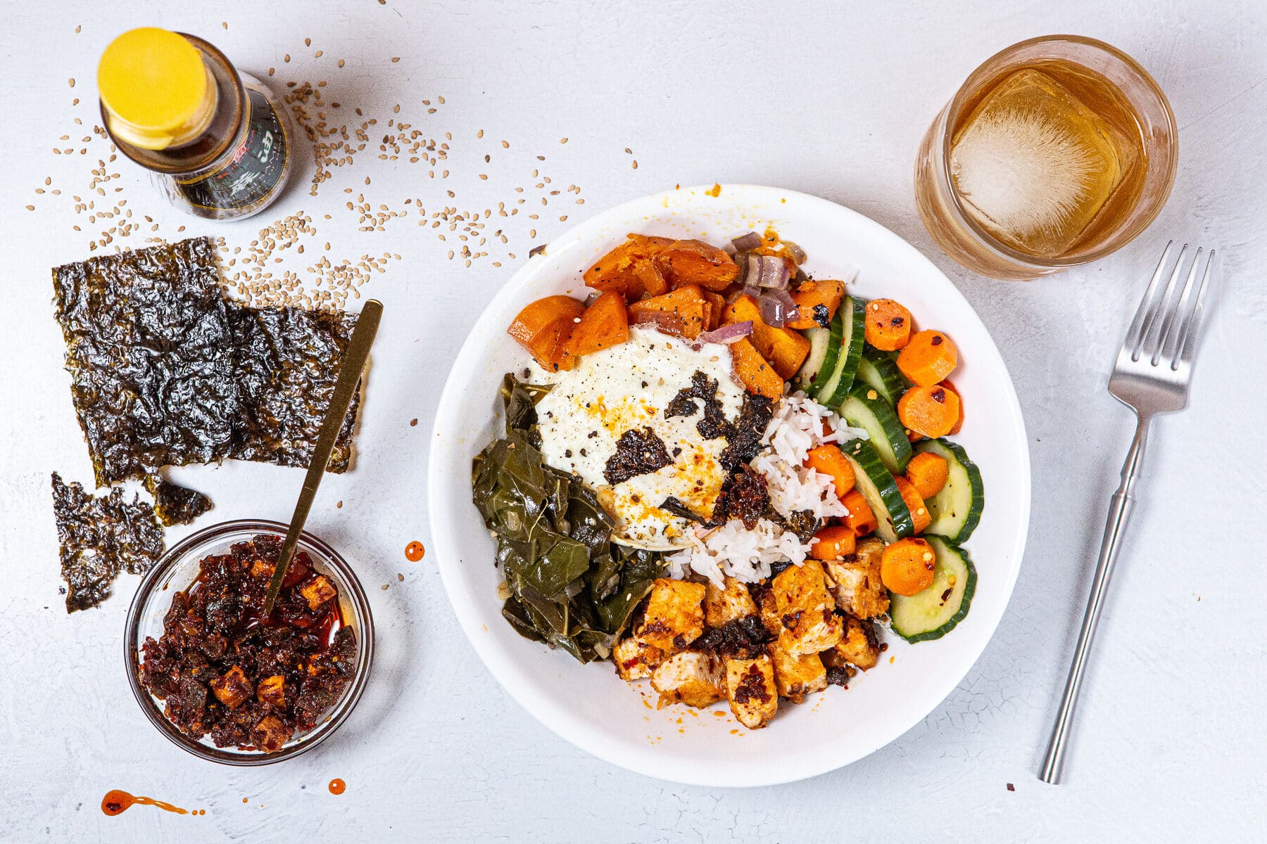 Fried Chicken Bibimbap, Bibimbap, chicken bibimbap,