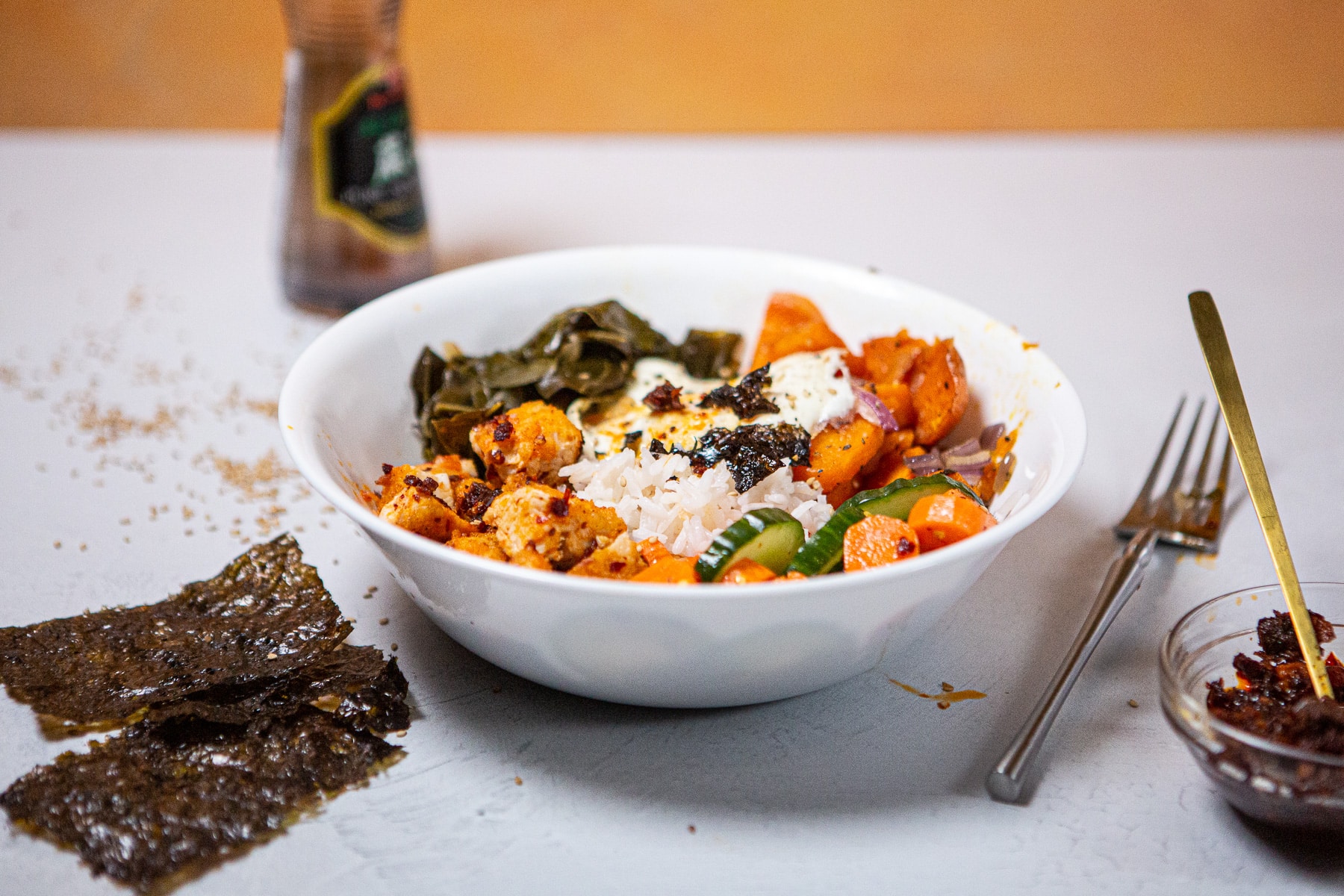 Fried Chicken Bibimbap, Bibimbap, chicken bibimbap,