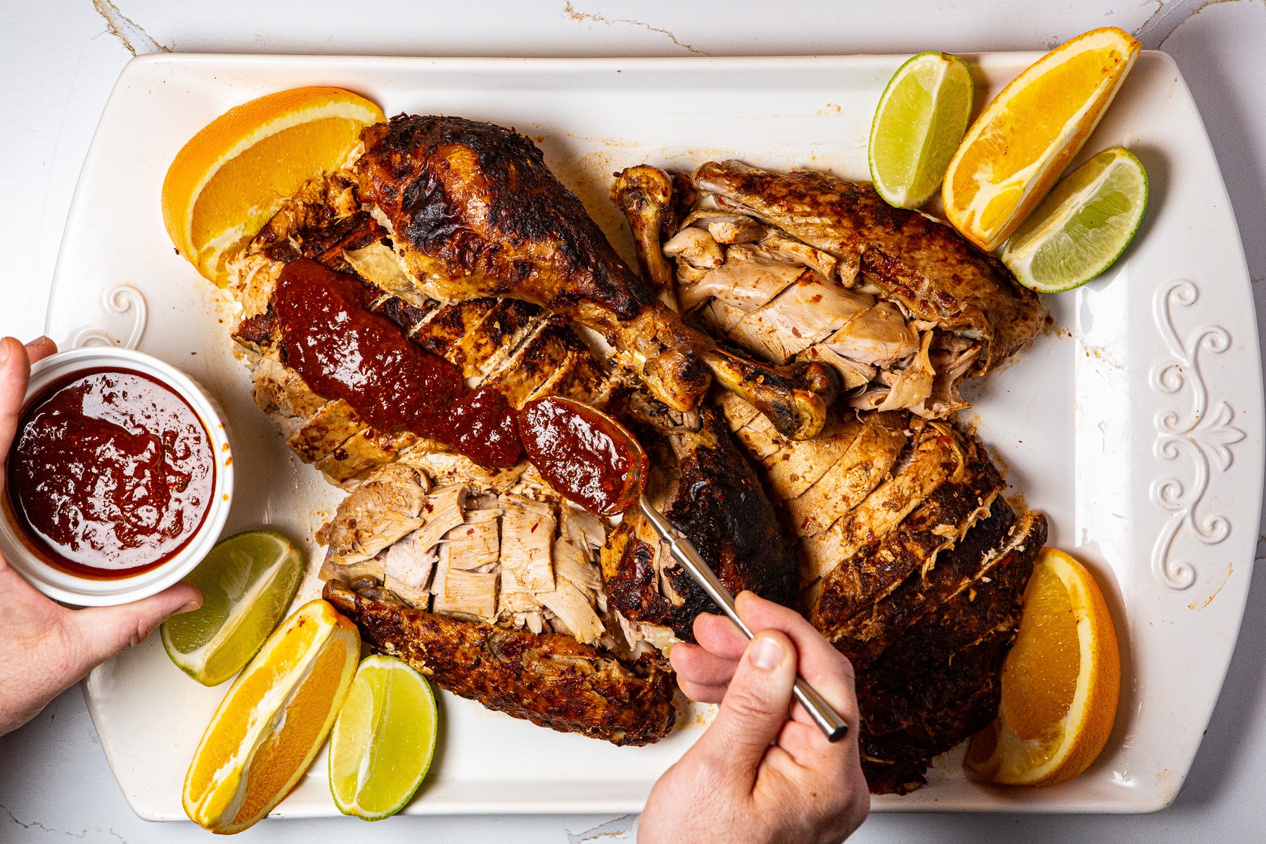 Mexican turkey, turkey, whole turkey, Mexican turkey with spicy adobo sauce, poached turkey, how to poach a turkey, recipe for Mexican Turkey, tender turkey recipe, moist turkey recipe, spicy turkey recipe,