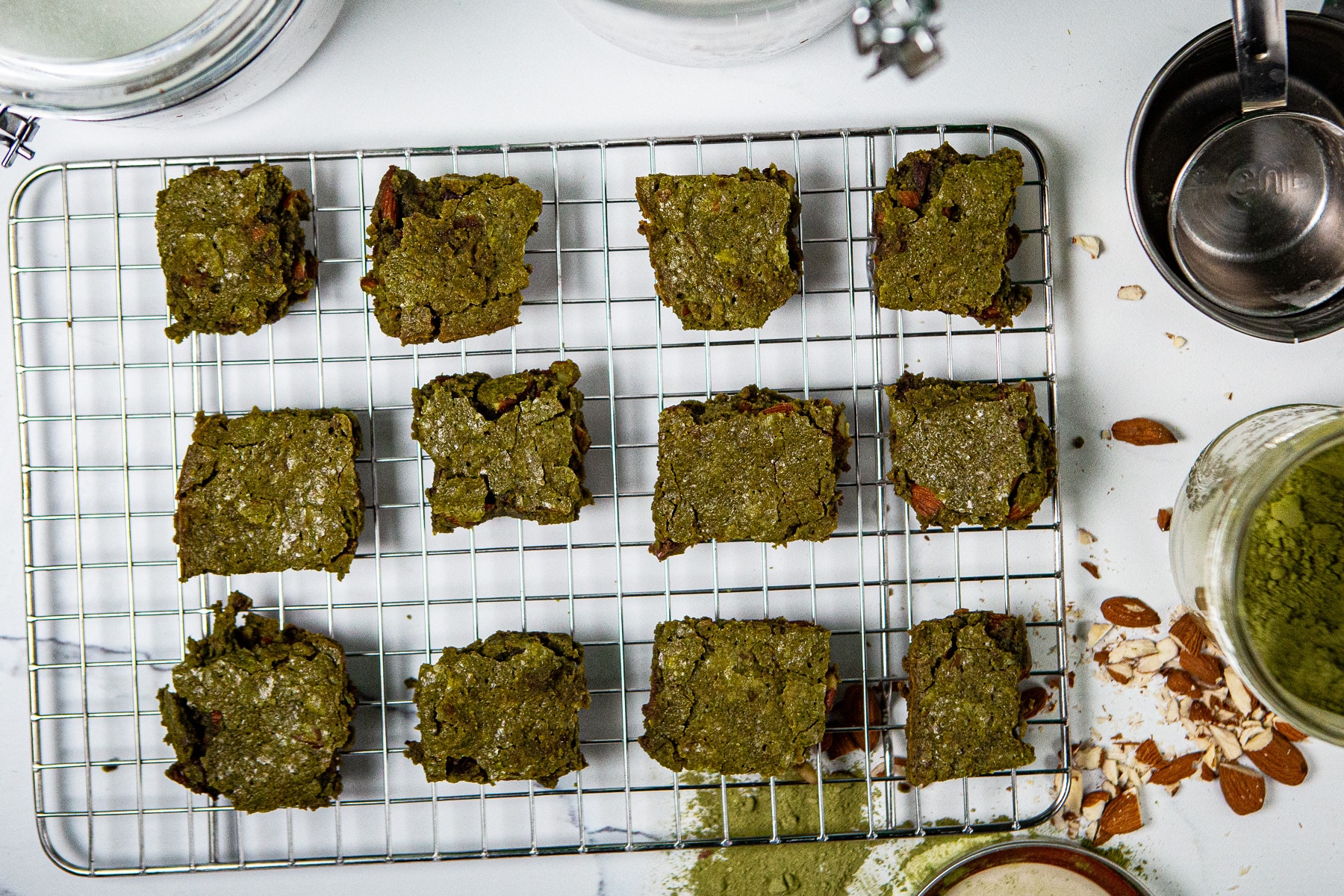 Matcha brownies, Brownies, matcha, matcha brownies with almonds and chocolate