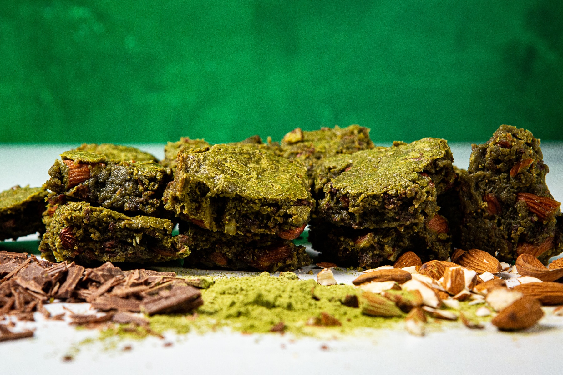 Matcha brownies, Brownies, matcha, matcha brownies with almonds and chocolate