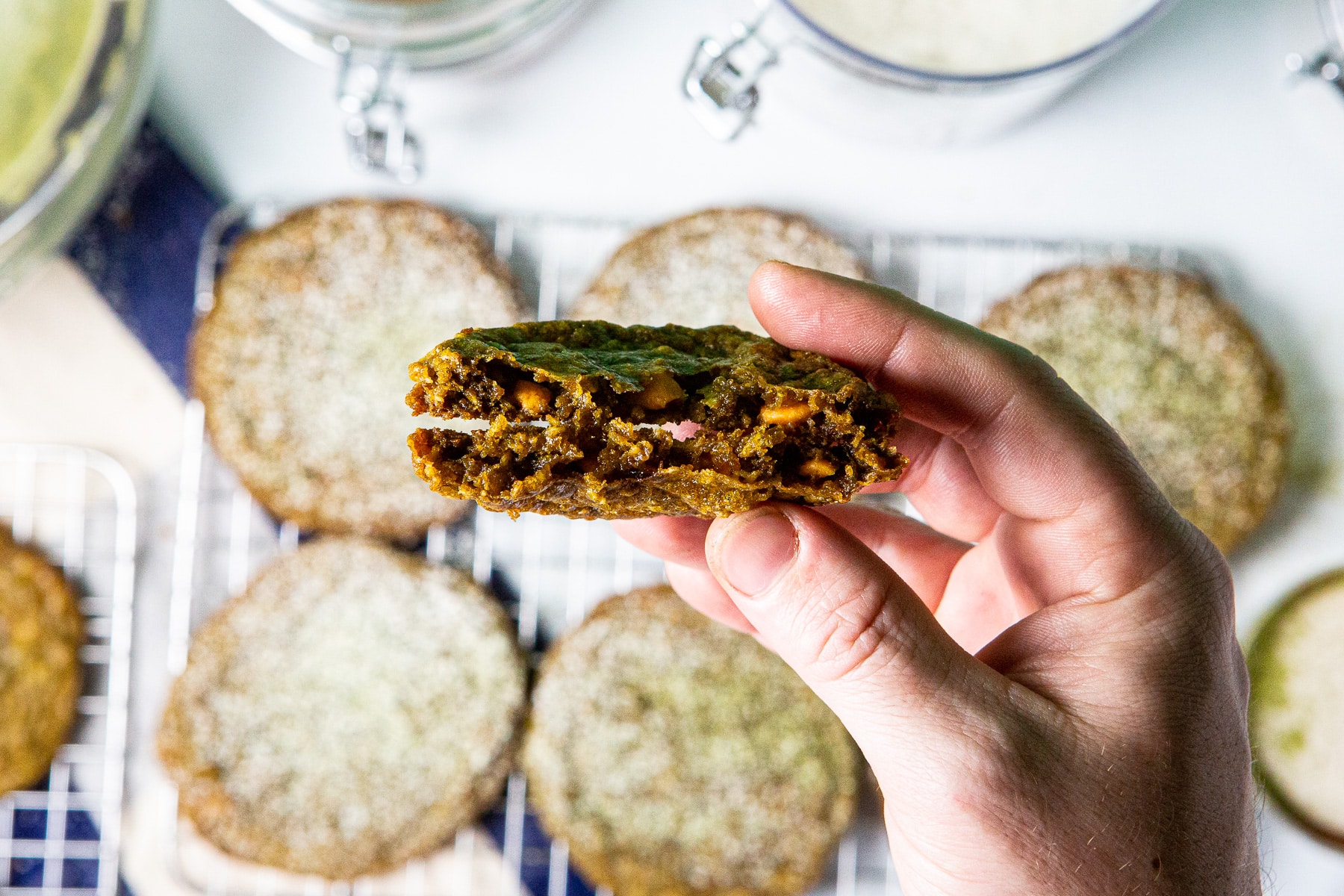 matcha cookie, matcha cookies, matcha, cookies, matcha & butterscotch oatmeal cookies, 