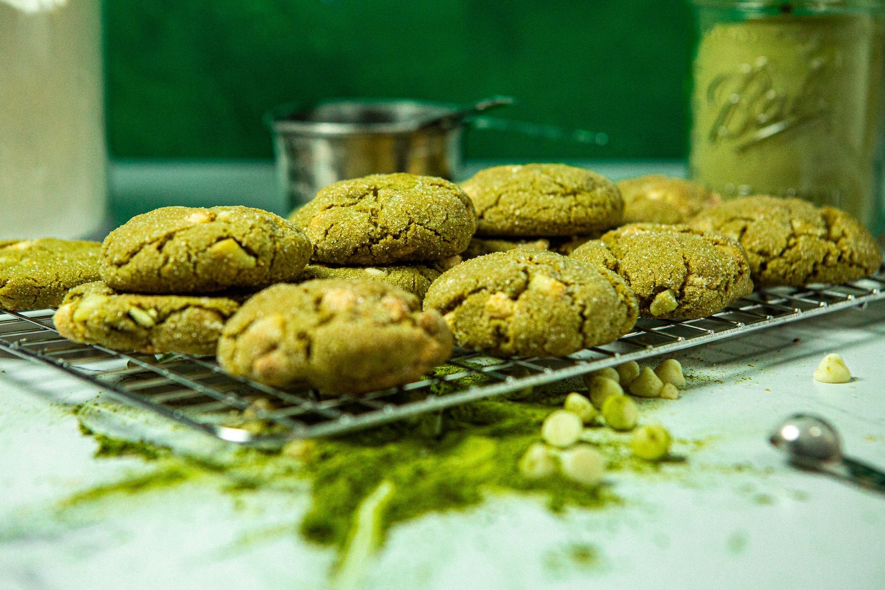 Matcha Cookies with Macadamia Nuts & White Chocolate Chips
