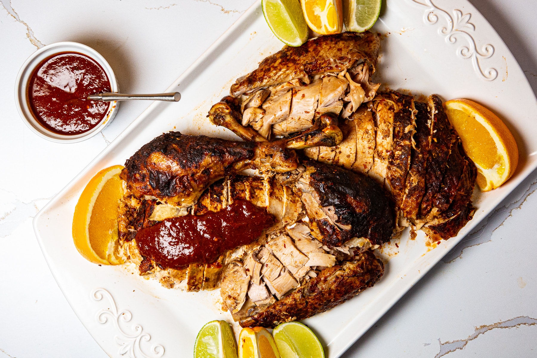 Mexican turkey, turkey, whole turkey, Mexican turkey with spicy adobo sauce, poached turkey, how to poach a turkey, recipe for Mexican Turkey, tender turkey recipe, moist turkey recipe, spicy turkey recipe,