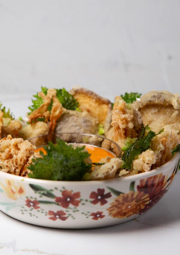 EXTRA CRISPY Tempura Mushrooms – Oyster, Shiitake, & Enoki