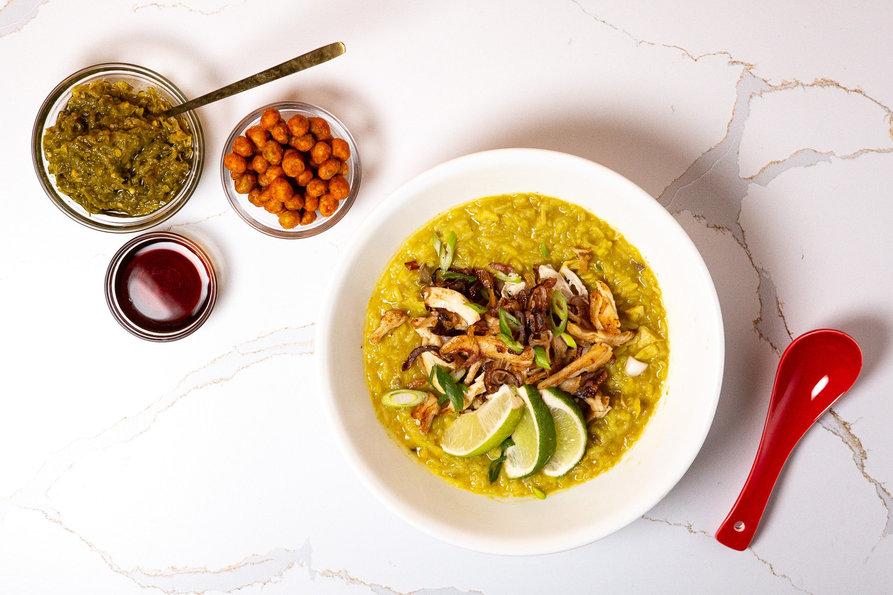 bubur ayam, recipe for bubur ayam, how to make bubur ayam, chicken and rice congee, chicken and rice porridge, chicken congee, Indonesian chicken and rice congee,