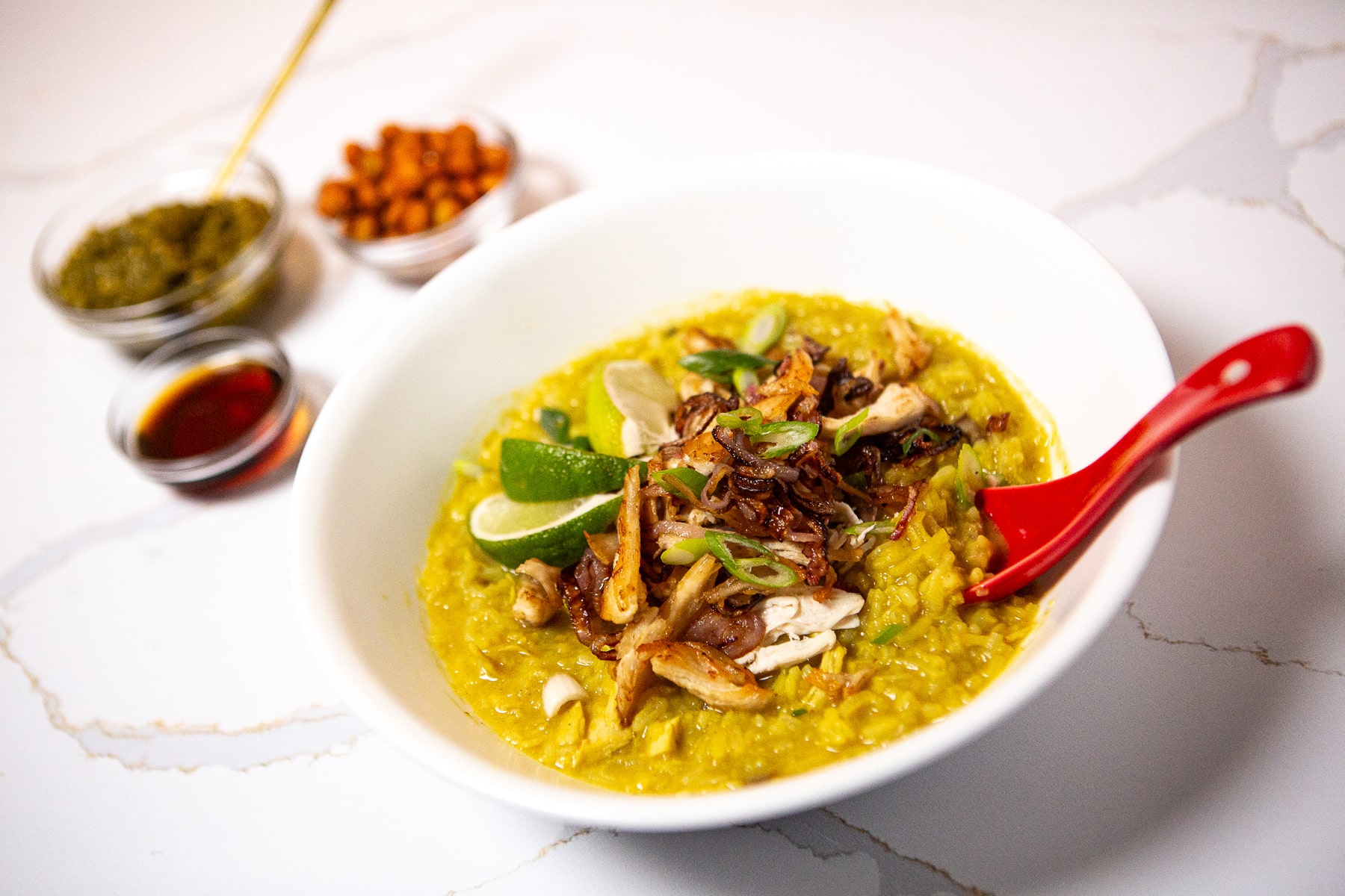 bubur ayam, recipe for bubur ayam, how to make bubur ayam, chicken and rice congee, chicken and rice porridge, chicken congee, Indonesian chicken and rice congee,