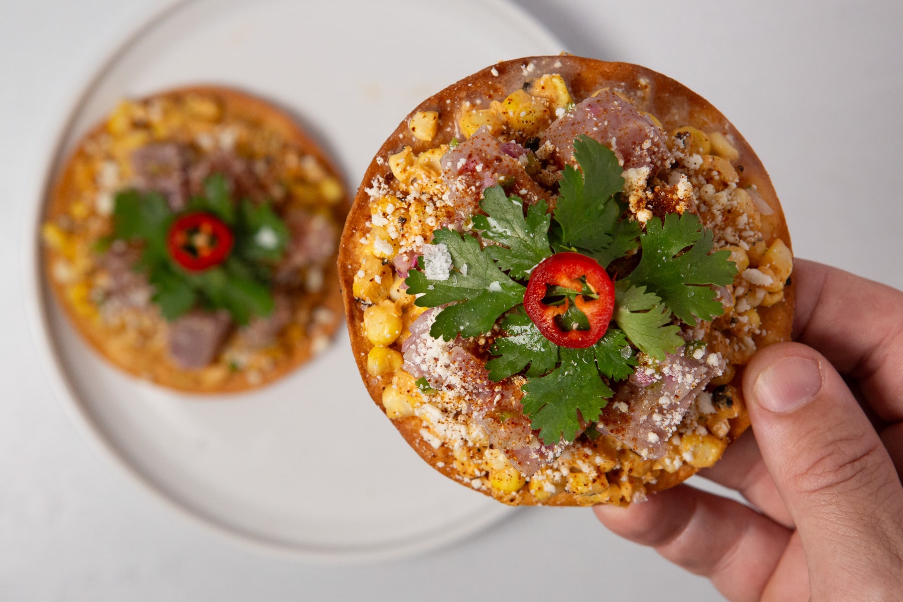 Ahi Tuna Elote Tostadas 