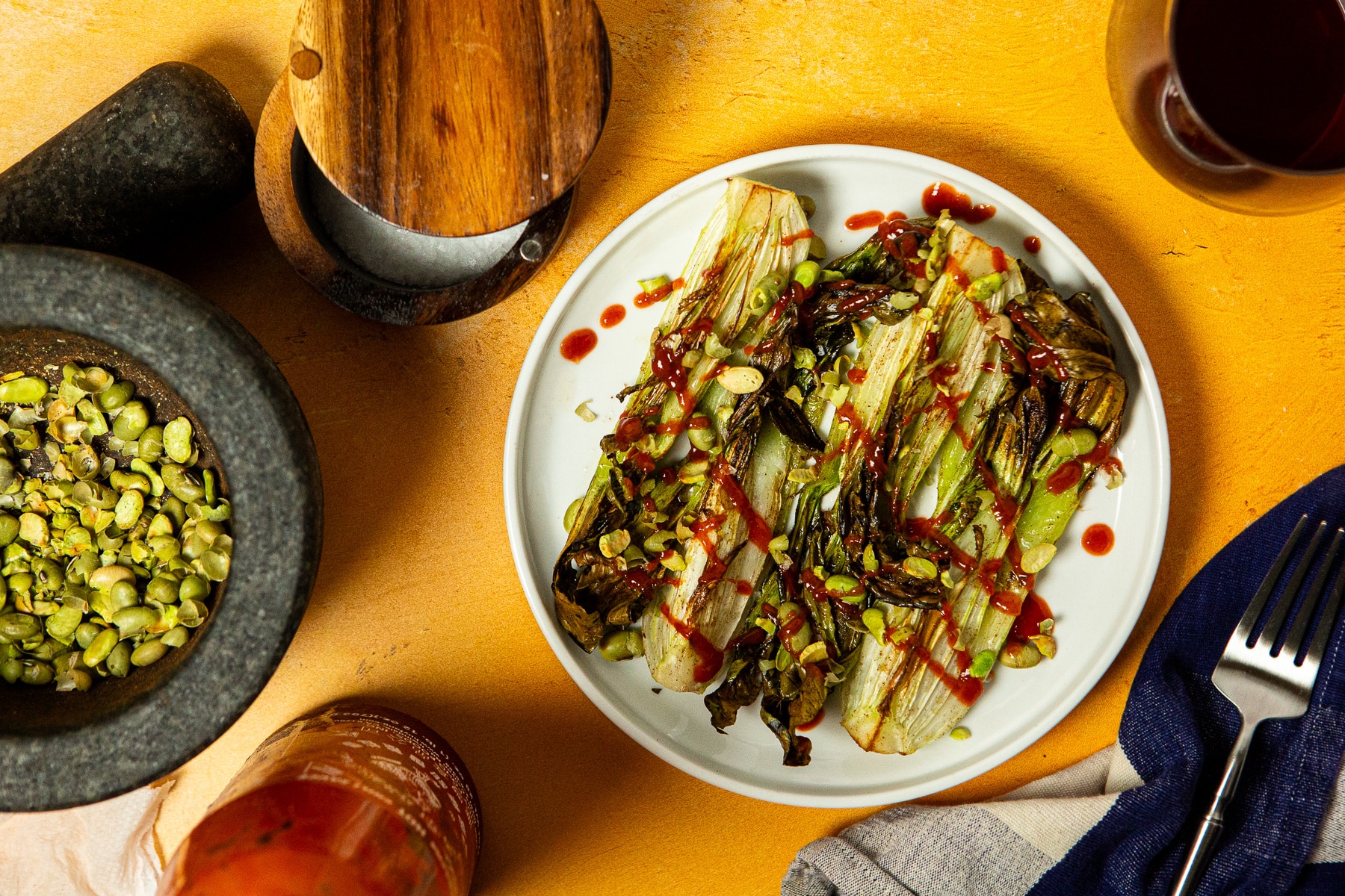 bok choy, air fryer bok choy, air fryer bok choy recipe, recipe for bok choy, how to cook bok choy in air fryer, baby bok choy air fryer, spicy bok choy recipe, EASY Air Fryer Bok Choy w/ Spicy Sriracha & Dry Roasted Edamame