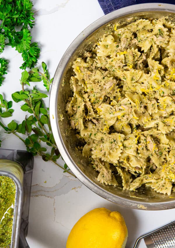 a Truly TERRIFIC Tuna Pesto Pasta Recipe with Toasted Walnuts & Lemon Zest