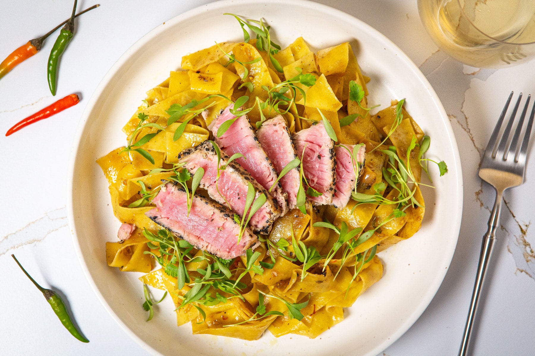 Spicy Tuna Pasta, Spicy Ahi Tuna Pasta, Spicy Tuna Pasta Recipe, How to make Spicy Tuna Pasta, Ahi Tuna Recipes, Spicy Pasta Recipes, Fish Seafood, Tuna Recipes, Pasta Recipes, Spicy Ahi Tuna Pasta with ponzu Wasabi Sauce, Pappardelle, Spicy Tuna Pappardelle, Ahi Tuna Pasta,